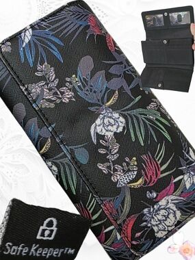 Guang Tong Safe Keeper Black Floral Long Wallet – Like New